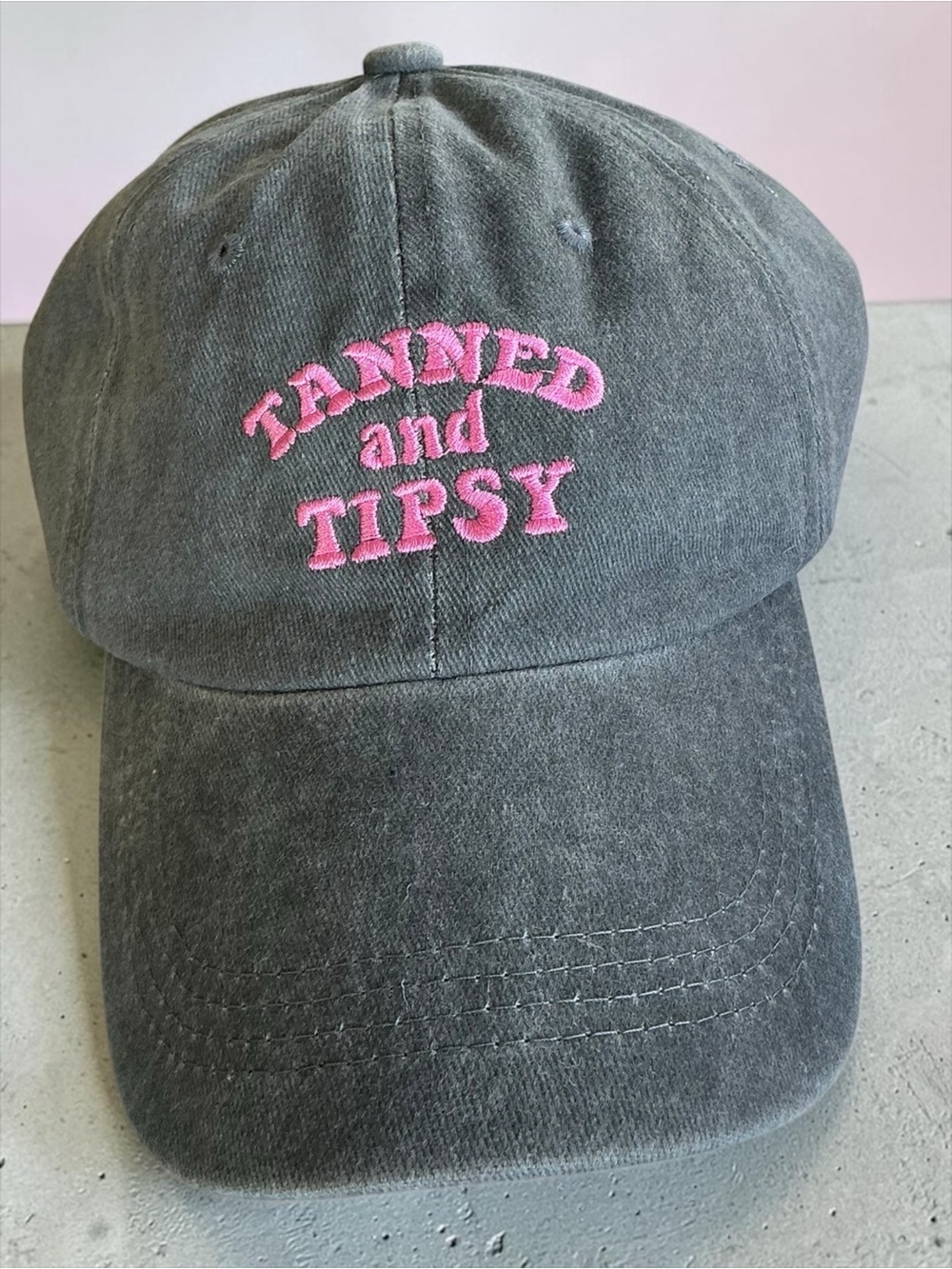 Tanned and Tipsy Hat Womens Adjustable Baseball Cap Pink Embroidered